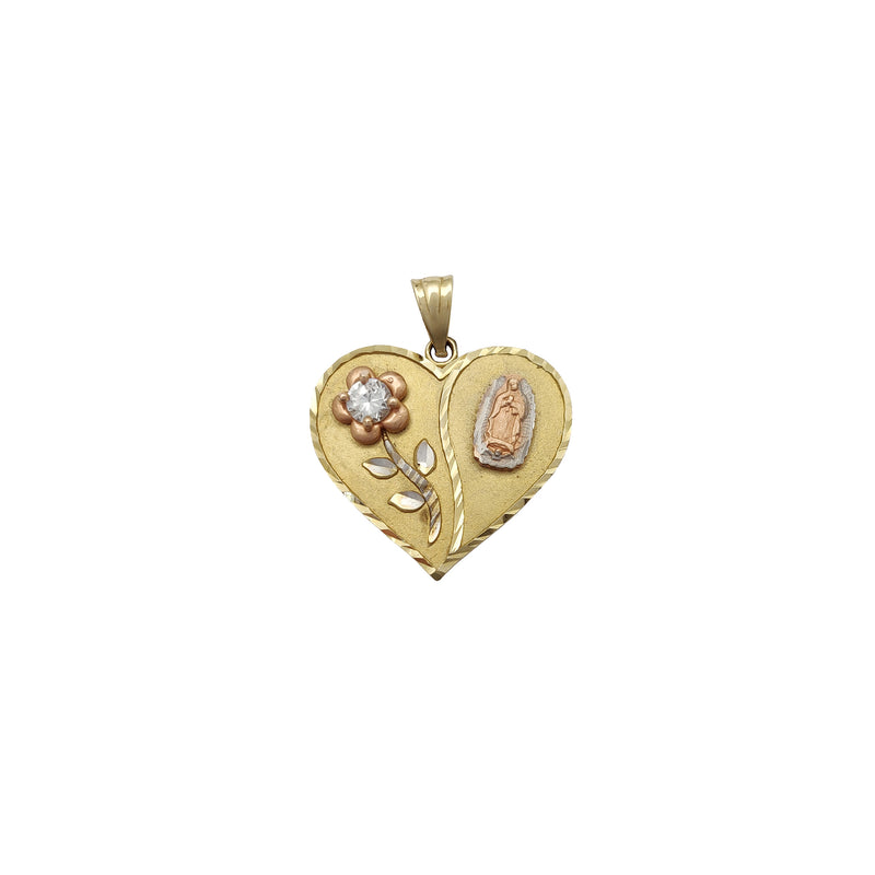 Stone-Set Rose Virgin Mary Heart Pendant (14K) Popular Jewelry New York