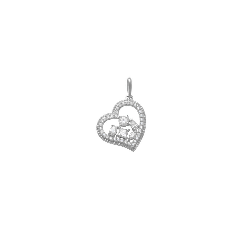 Multiform Stone-set Outline Heart Pendant (14K)