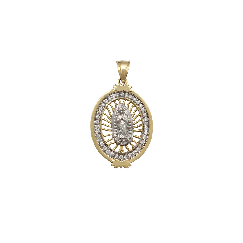 Stone-set Virgin Mary Oval Medallion Pendant (14K) Popular Jewelry New York