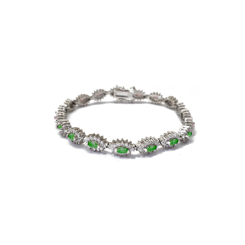 Green & White Flower Bracelet (Silver)