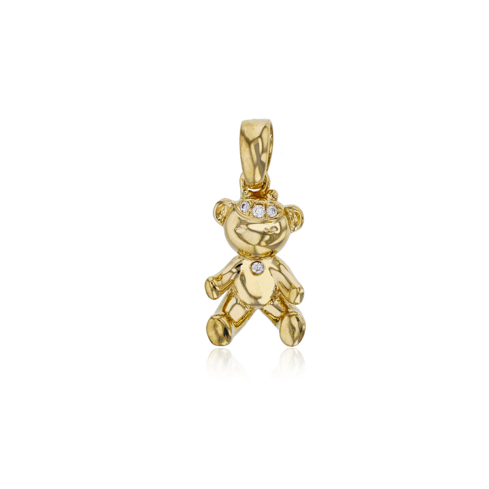 Yellow Gold CZ Teddy Bear Pendant (14K)