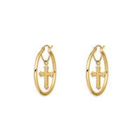 Dangling Cross Hoops Earrings (14K)