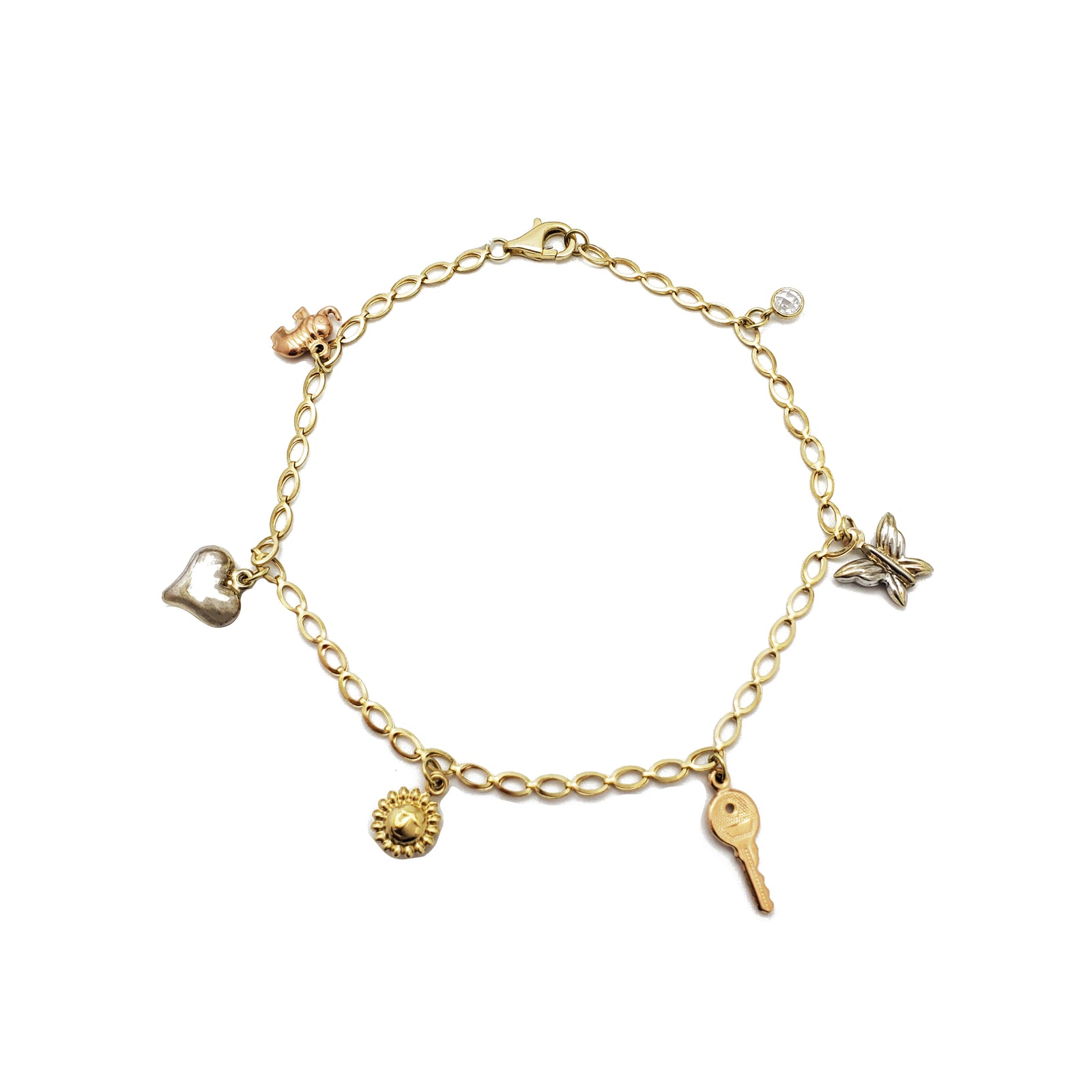 Tricolor Charm Anklet Bracelet (14K) – Popular J - Main Image
