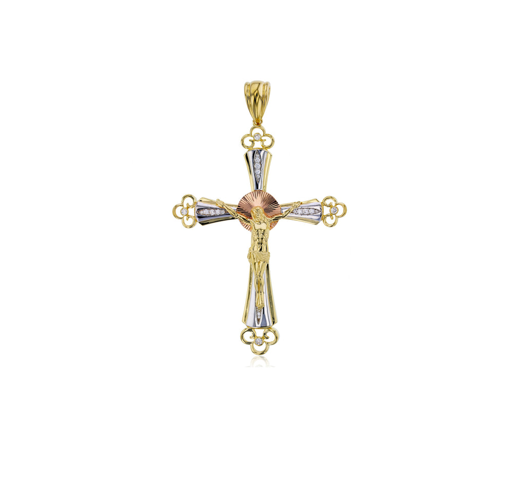 Tricolor Jesus Cross Pendant (14K)