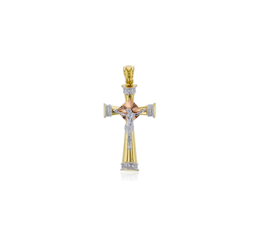 Tricolor Dainty Jesus Cross Pendant (14K)
