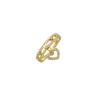 Two-Row band with Dangling Heart Ring (14K)