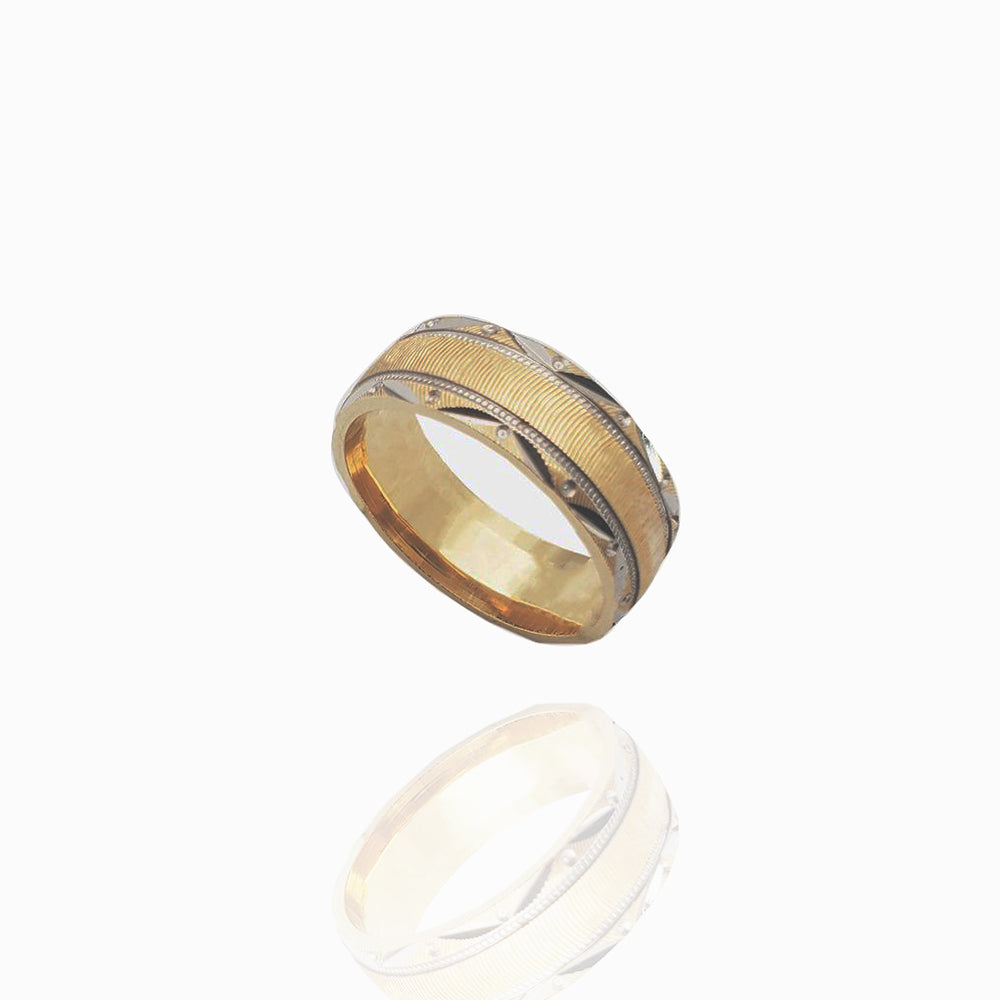Two-Tone "Barrel" Diamond Cut Reeded Band (14K)