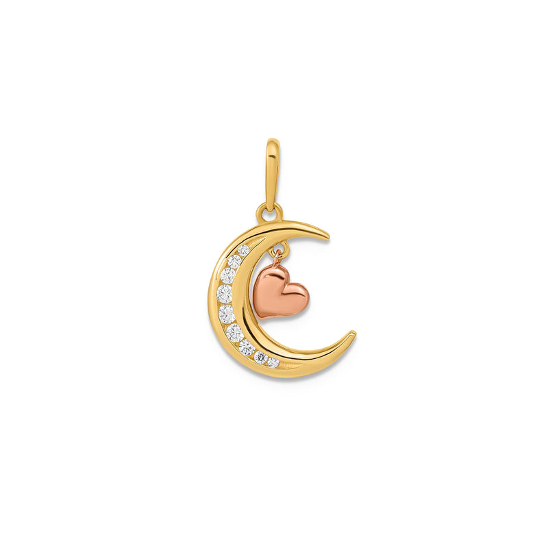 Two Tone Moon and Heart Pendant (14K)
