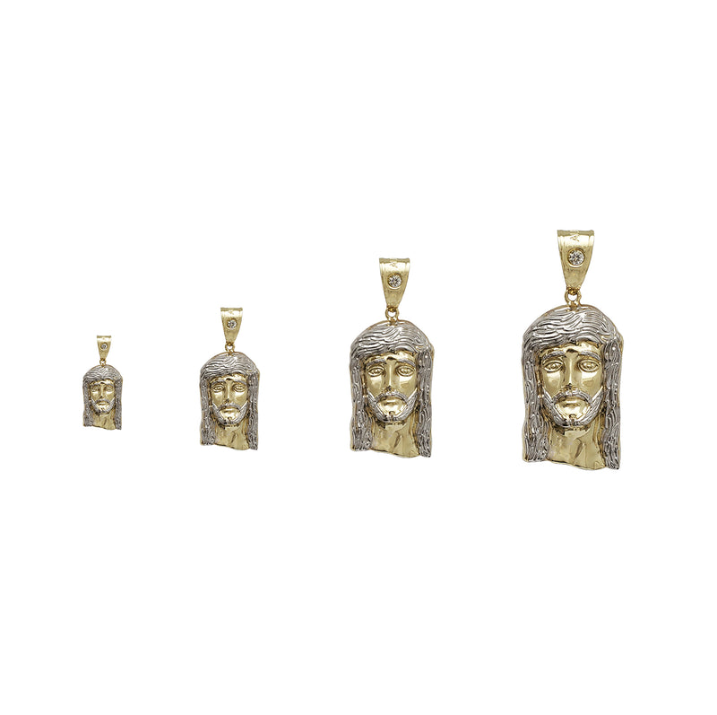 Stone-Set Bail Two-Tone Jesus Head Pendant (10K)