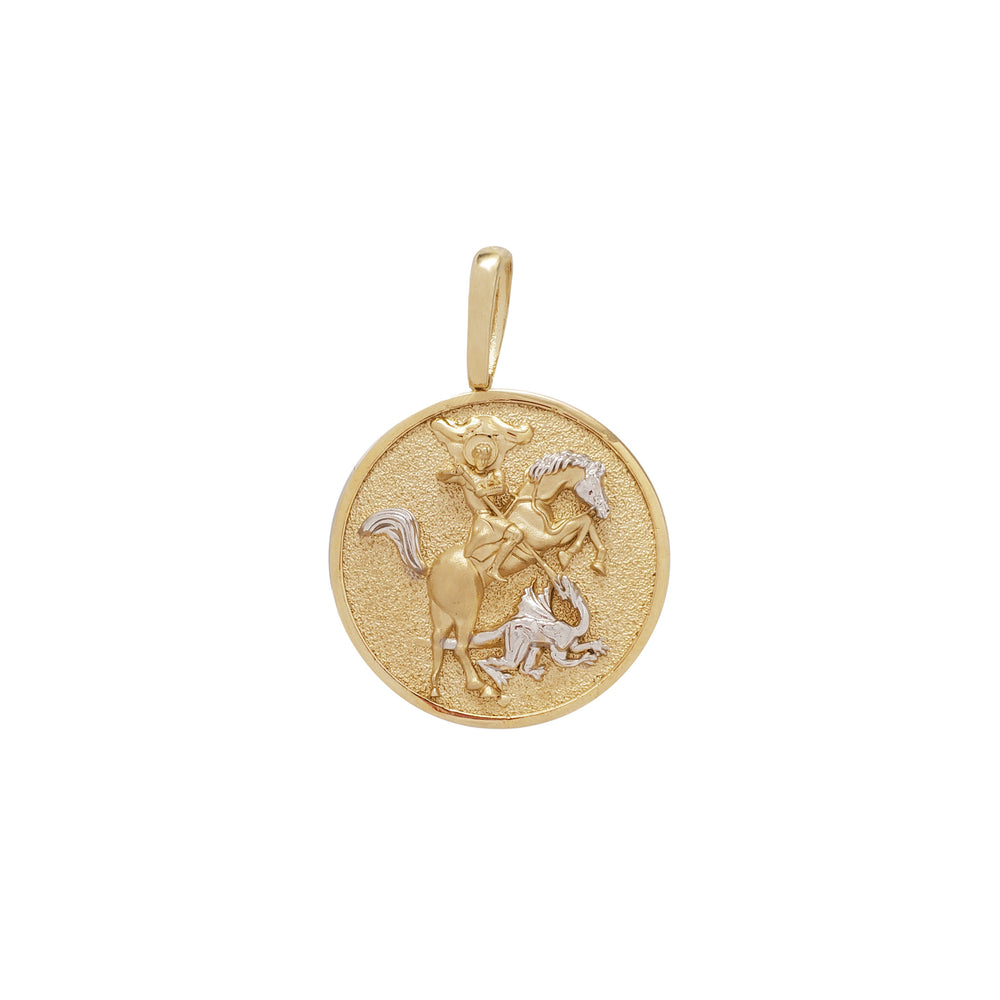 Two Tone Saint George Medallion Pendant (14K)