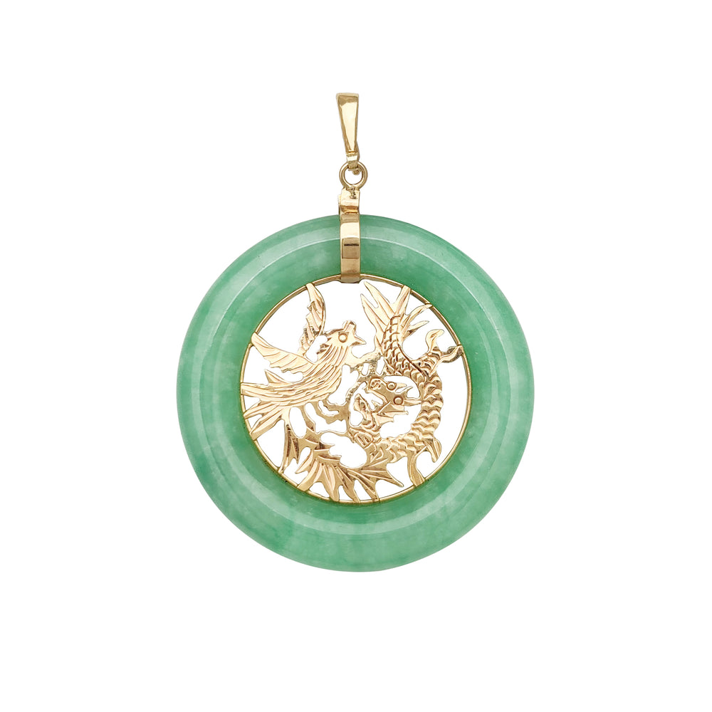 Textured Dragon Halo Jade Pendant (14K) Popular Jewelry New York