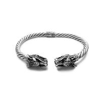 Textured Dragon Head Twisted Bangle Bracelet (Silver) Popular Jewelry New York