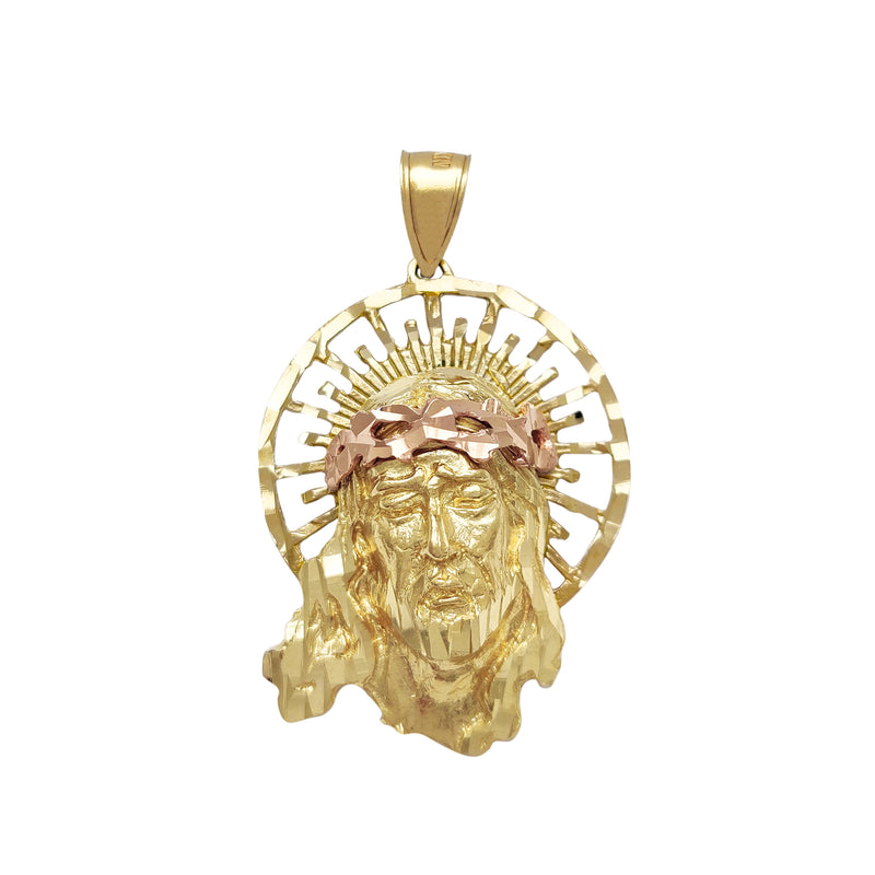 Textured Halo Jesus Head Pendant (14K) Popular Jewelry New York