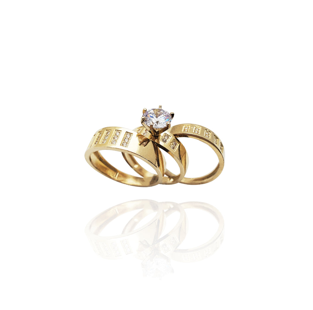 Stoneset Pillar Accent Engagement Ring Set (14K)