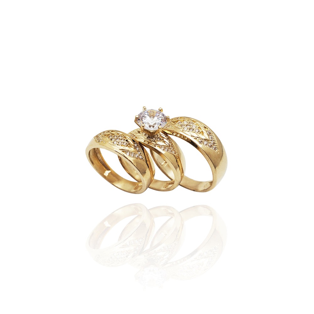Stoneset Chevron Accent Engagement Ring Set (14K)