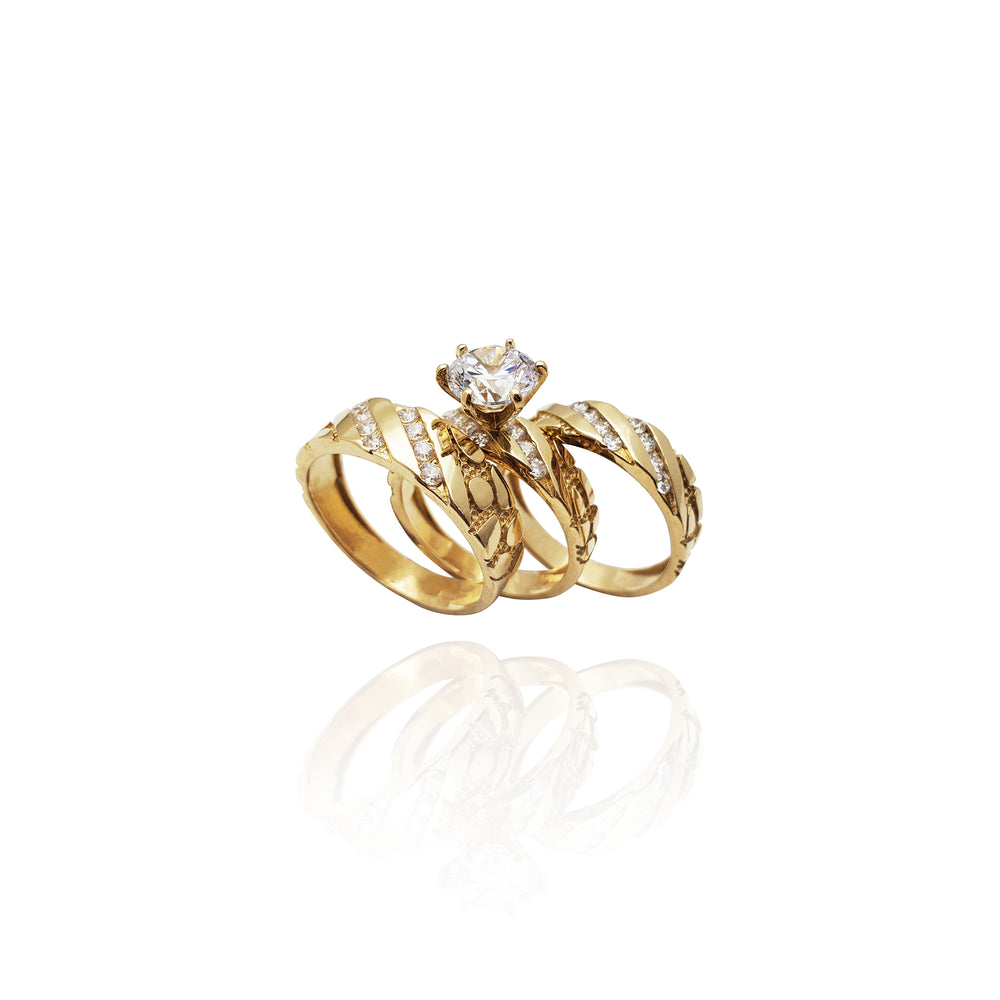 Pinstriped Accent Stone Engagement Ring Set (14K)