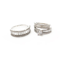 Három darabos szett bagett csatorna beállító eljegyzési gyűrűk (ezüst) Popular Jewelry New York