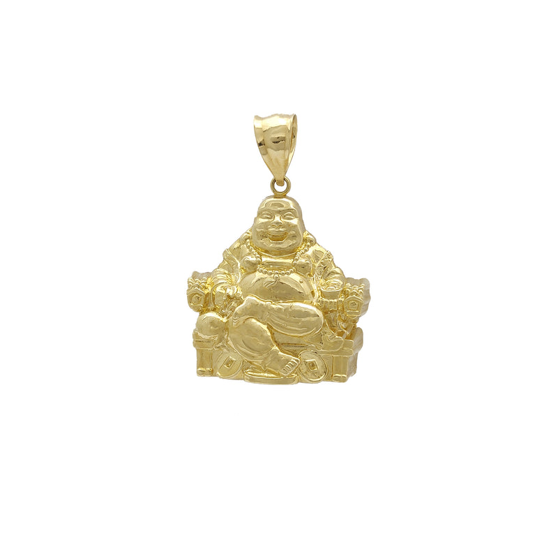 Throne Laughing Buddha Ornaments Lucky Pendant (14K) 14 Karat Yellow Gold, Popular Jewelry New York