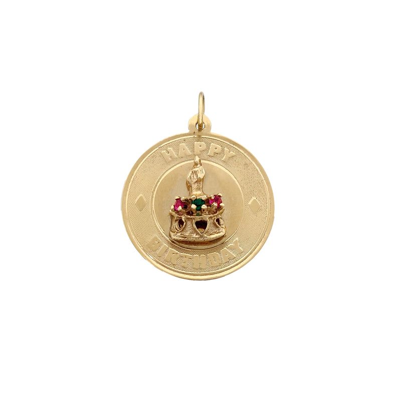 Tiara Happy Birthday Medallion Pendant (14K) Popular Jewelry New York