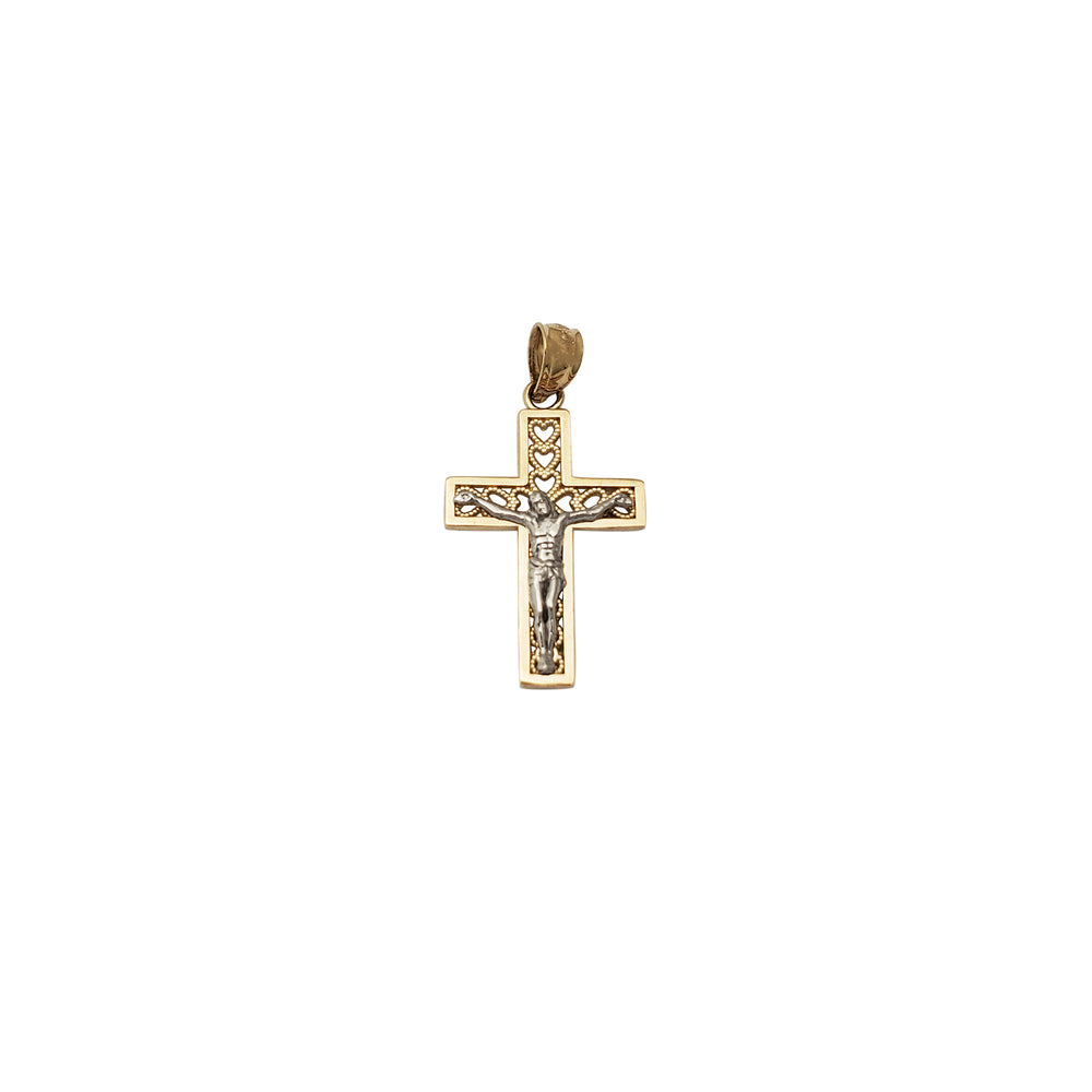 Tiny Hearted Crucifix Pendant (14K)