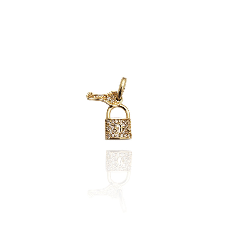 Tiny Key and Lock CZ Pendant (14K)