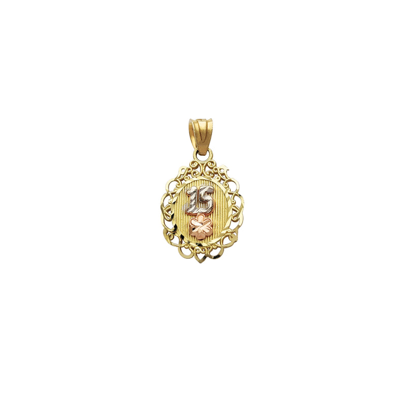 Tri-Color 15 Quinceaños Filigree Oval Pendant (14K) Popular Jewelry New York