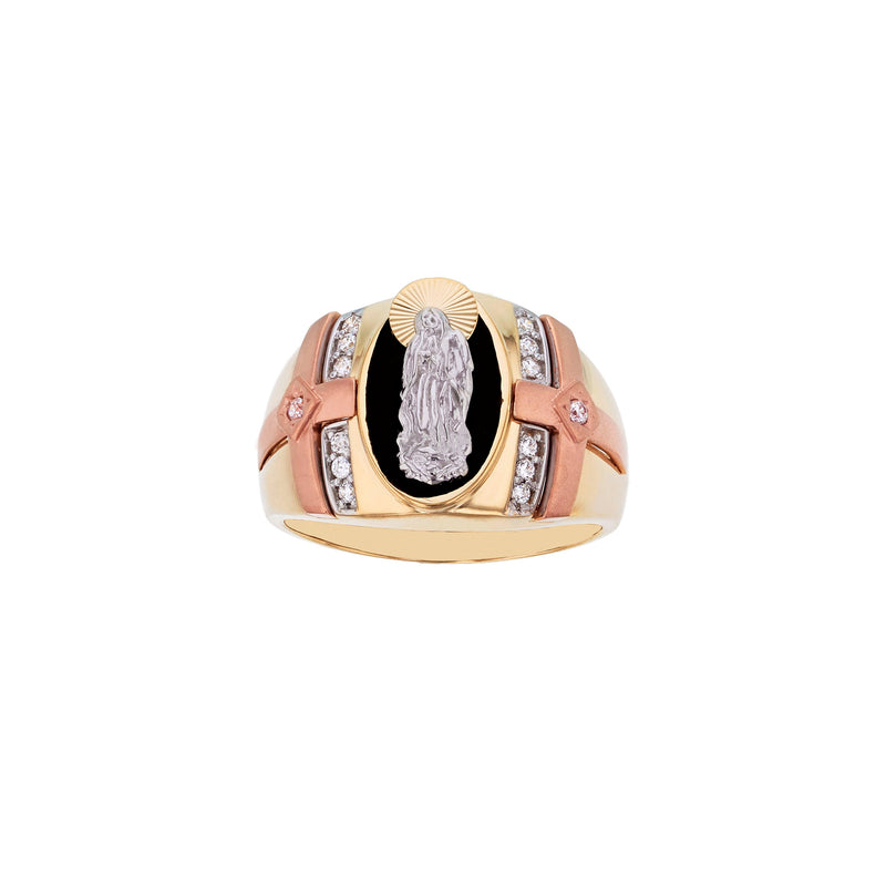 Tri-Color Black Onyx Virgin Mary Ring (14K) Popular Jewelry New York