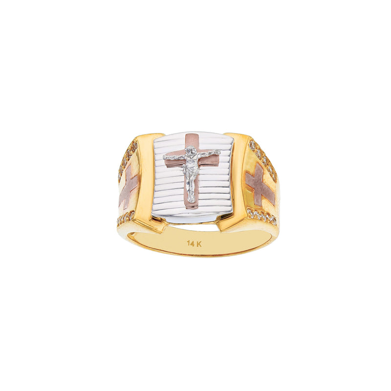 Tri-Color Crucifix & Cross Ring (14K) Popular Jewelry New York