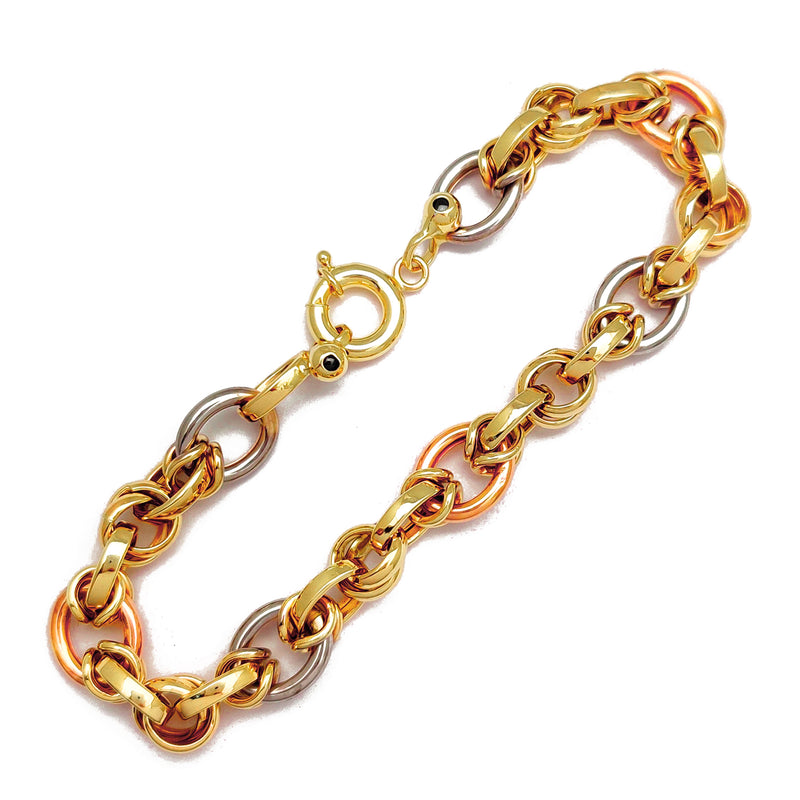 Tri-Color Fancy Byzantine Bracelet (14K)