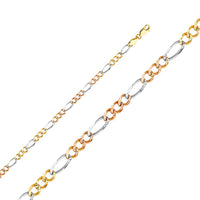 [Solid] Tri-Color Diamond-Cuts Figaro Bracelet (14K).