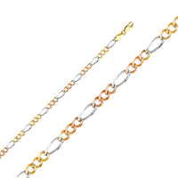 [Solid] Tri-Color Diamond-Cuts Figaro Bracelet (14K)