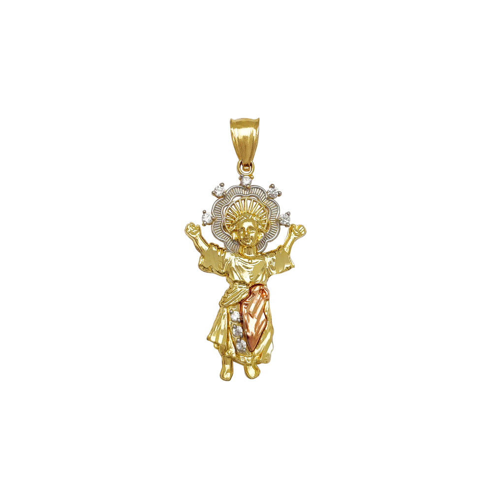 Tri-Color Halo Baby Jesus Pendant (14K) Popular Jewelry New York