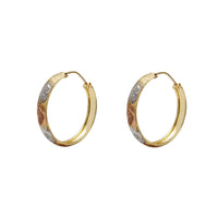 Трехцветные серьги-кольца в форме сердца с пескоструйной обработкой (14K) Popular Jewelry New York