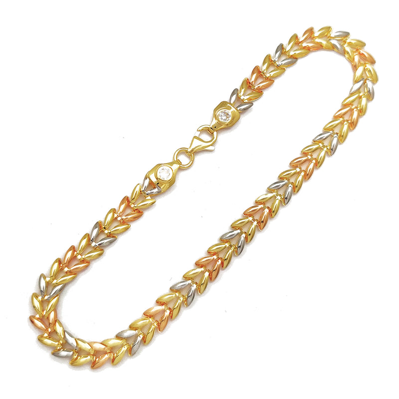 Tri-Color Leaf Bracelet (14K) Popular Jewelry New York