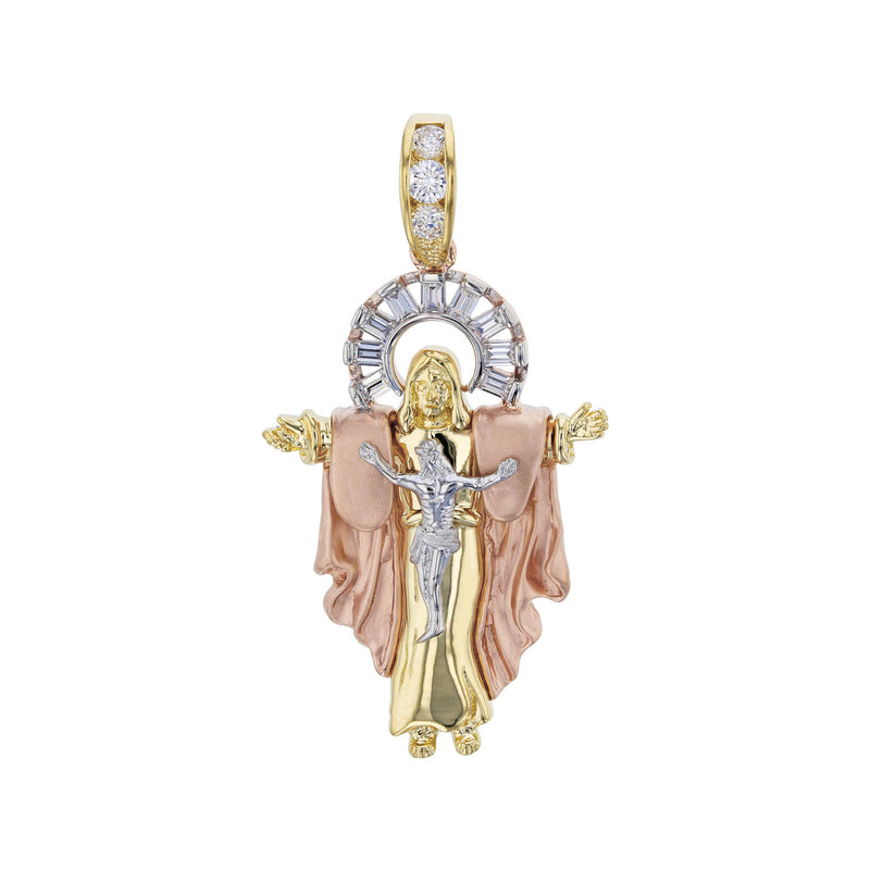 Tri-Color Open Arm Jesus Crucified Pendant (14K) Popular Jewelry New York