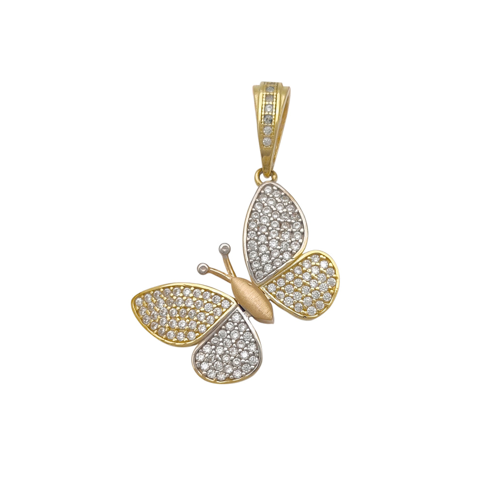 Two-Color Dainty CZ Butterfly Pendant (14K)