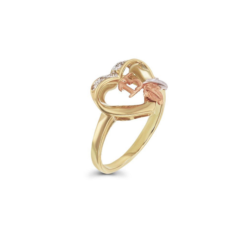 Tri-Color Quinceañera Heart Shape Ring (14K) Popular Jewelry New York