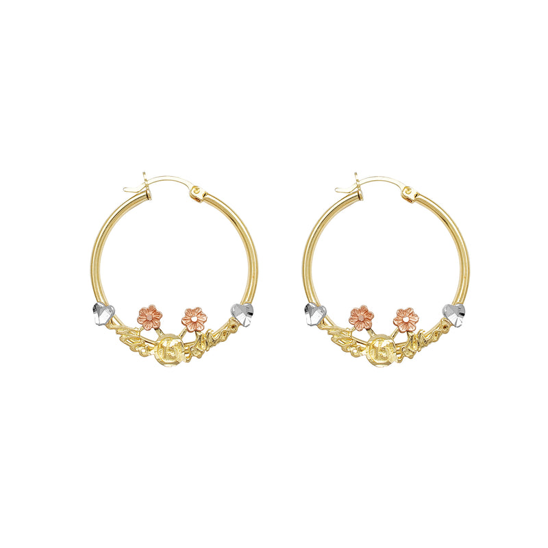 Tri-Color Quinceañera Hoop Earrings (14K) Popular Jewelry New York