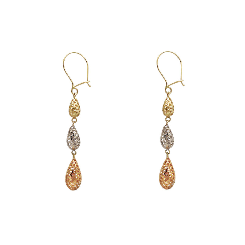 Tri-Color Round Silhouette Teardrop Shaped Hanging Earrings (14K) Popular Jewelry New York