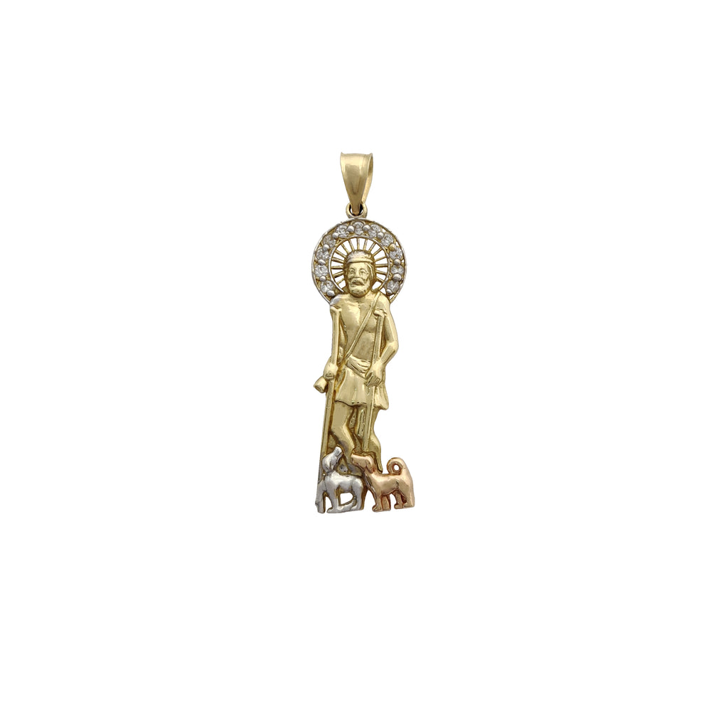 Tri-Color Saint Lazarus CZ Pendant (14K) Popular Jewelry New York