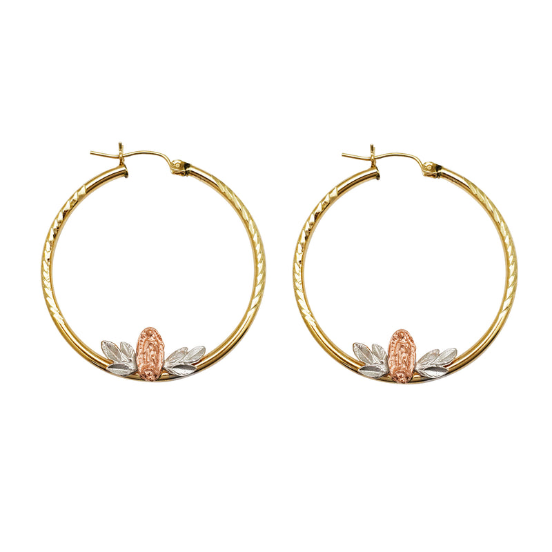 Tri-Color Virgin Mary Hoop Earrings (14K) Popular Jewelry New York