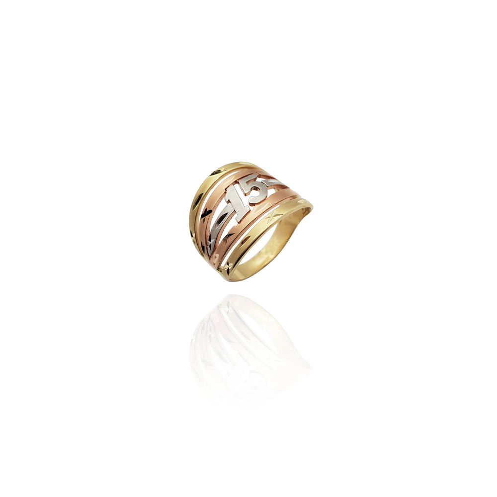 Tri-Color 15th Birthday Multi Row Ring (14K) New York Popular Jewelry