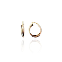 Tri-Color Triple Linked Hoop Earrings (14K) New York Popular Jewelry