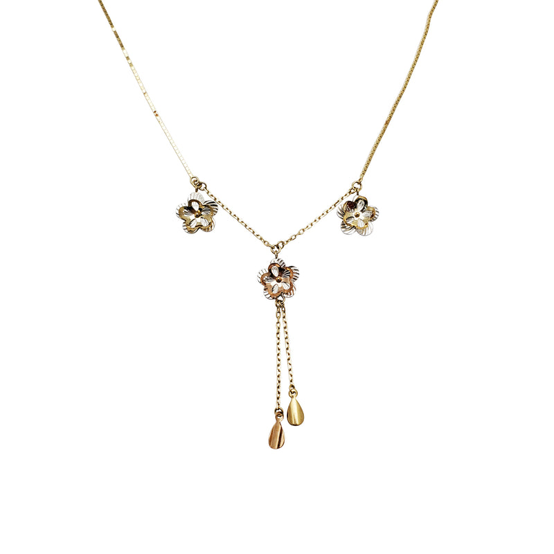 Tri-Color and Flower Necklace (14K)