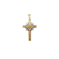 Tri-Tone Halo Crucifix Pendant (14K) Popular Jewelry New York