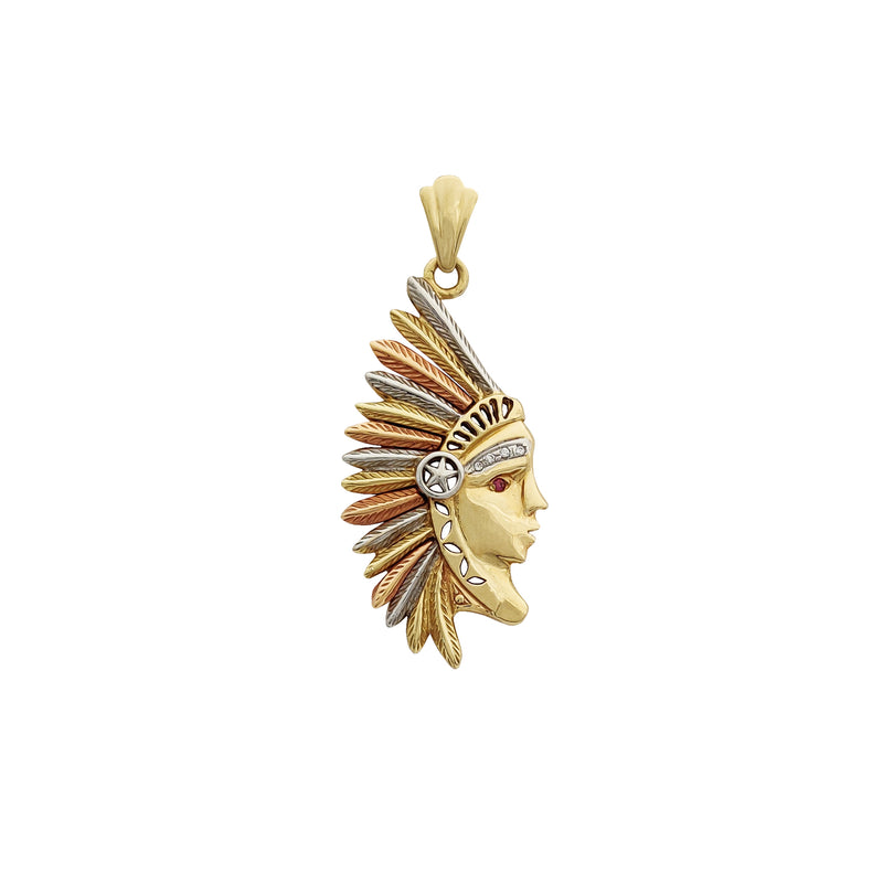 Tri-Tone Indian Chief Head Pendant (14K) Popular Jewelry New York