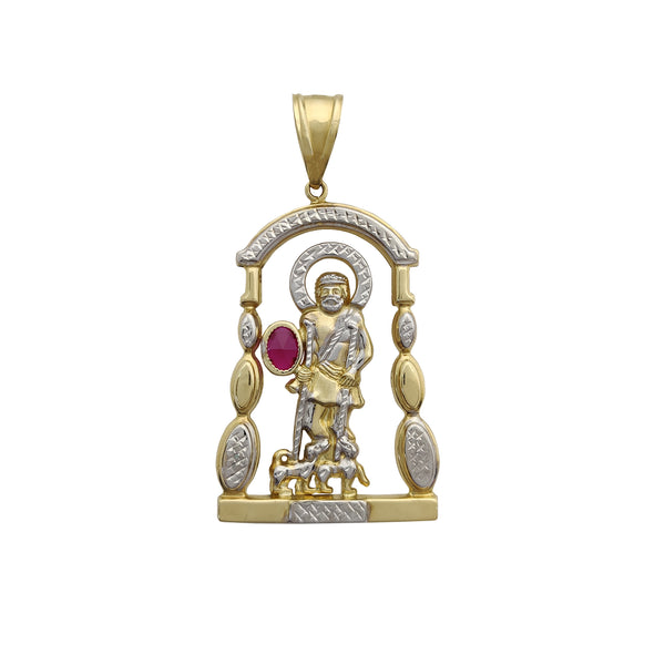 Tri-Tone Shrine Red Stone Saint Lazarus Pendant (14K) Popular Jewelry New York