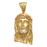 Pendentif tête de Jésus serti de pierres tricolores (14K) Popular Jewelry New York