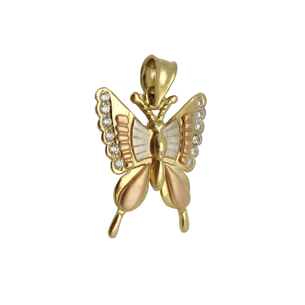 Tri-Tone Butterfly Side Pendant (14K).