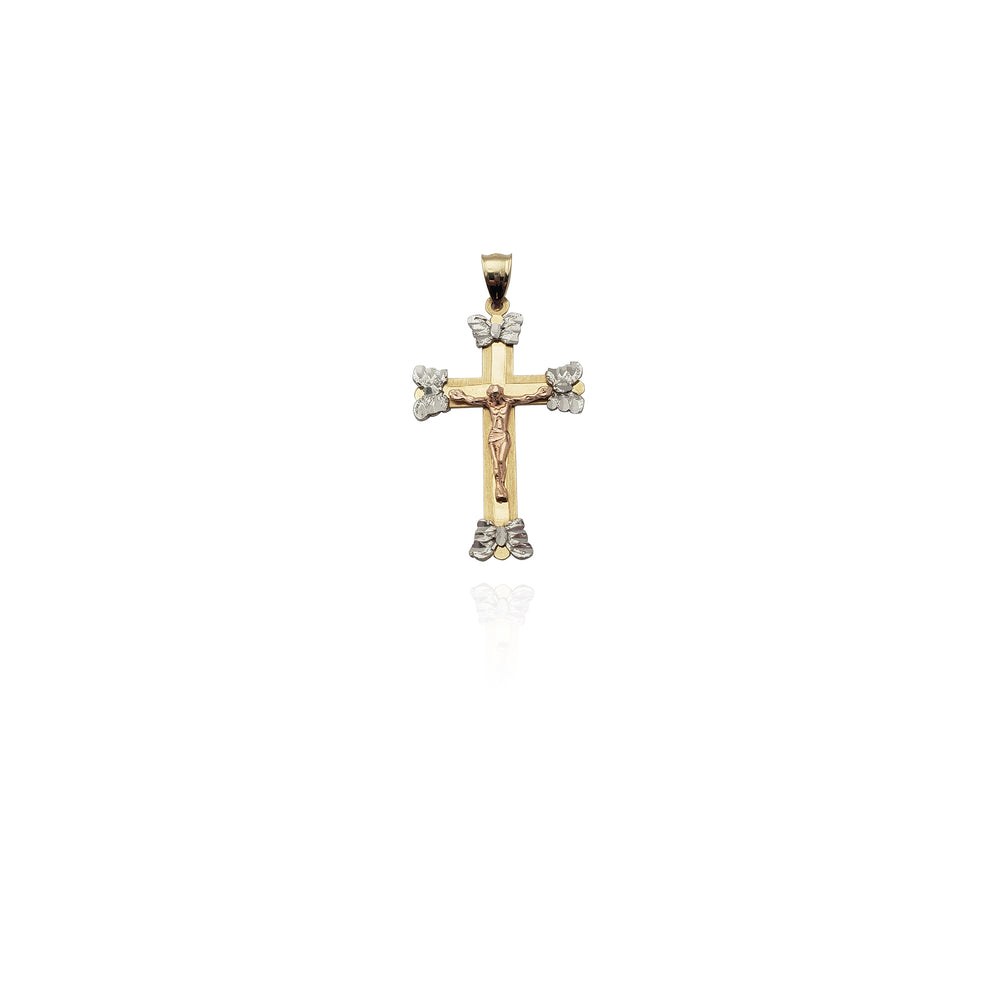 Tri-Color Butterfly Crucifixion Pendant (14K)